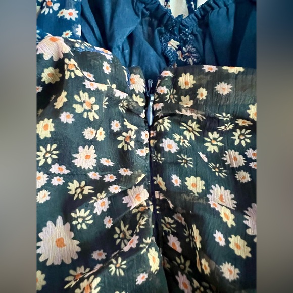 Free People Tessa Floral Gathered Mini Dress Blue / Black - Picture 5 of 10